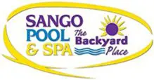 A logo for the mango pool and spa.