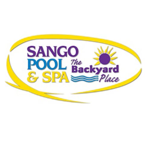 A yellow and white logo for the backyard place.