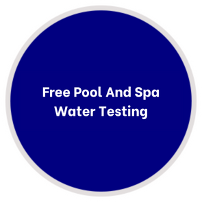 A blue circle with the words free pool and spa water testing in it.
