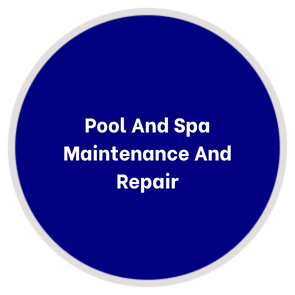 A blue circle with the words pool and spa maintenance and repair in it.