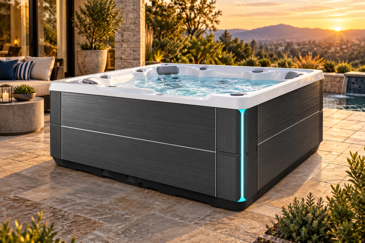 Hot tub in an outdoor living space