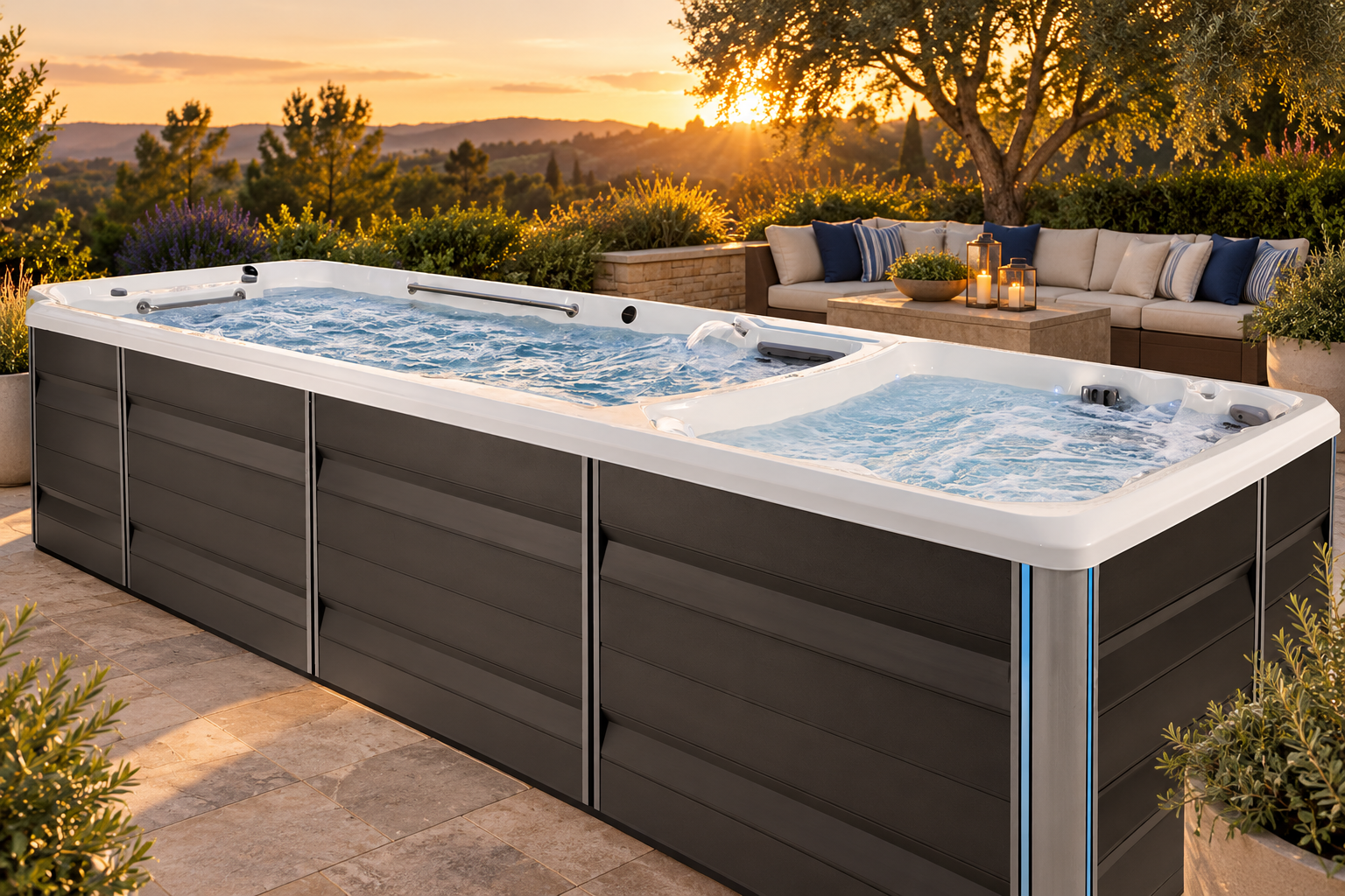 Swim spa in an outdoor living space
