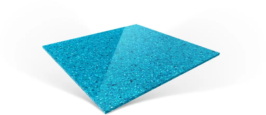 A square, glossy tile featuring a speckled blue pattern.