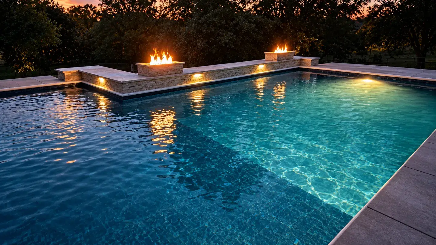 Inground pool in a finished backyard