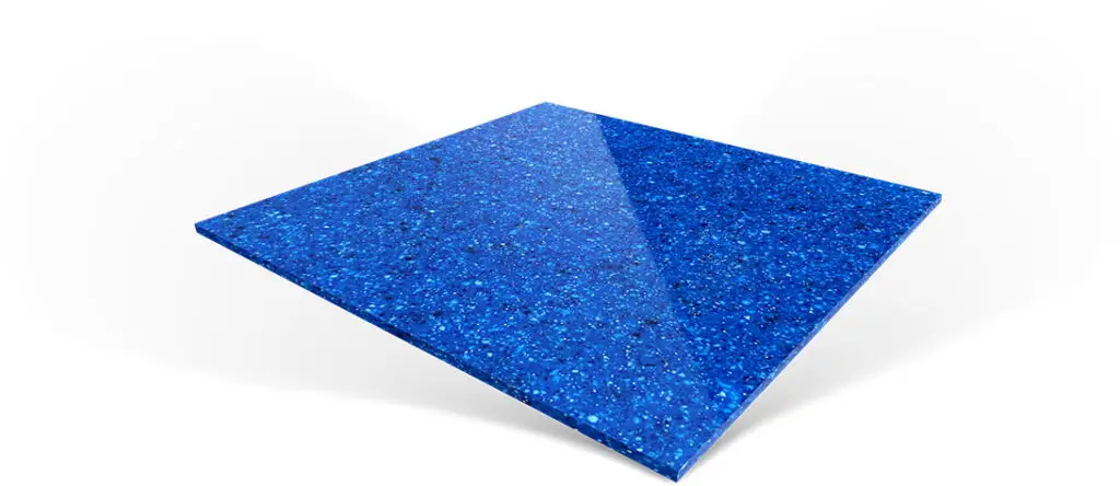 A square tile with a glossy, blue speckled surface.