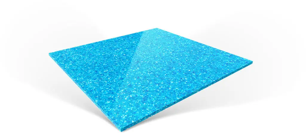 A square tile with a glossy, blue-and-white speckled pattern.