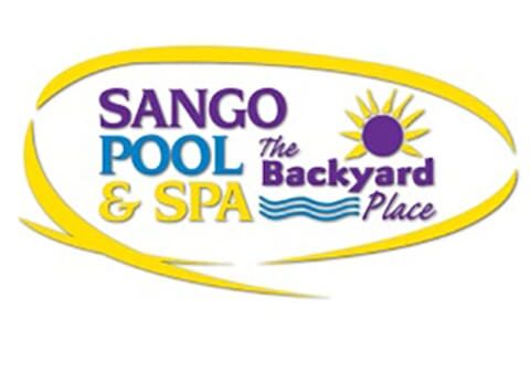 A yellow and white logo for the backyard place.